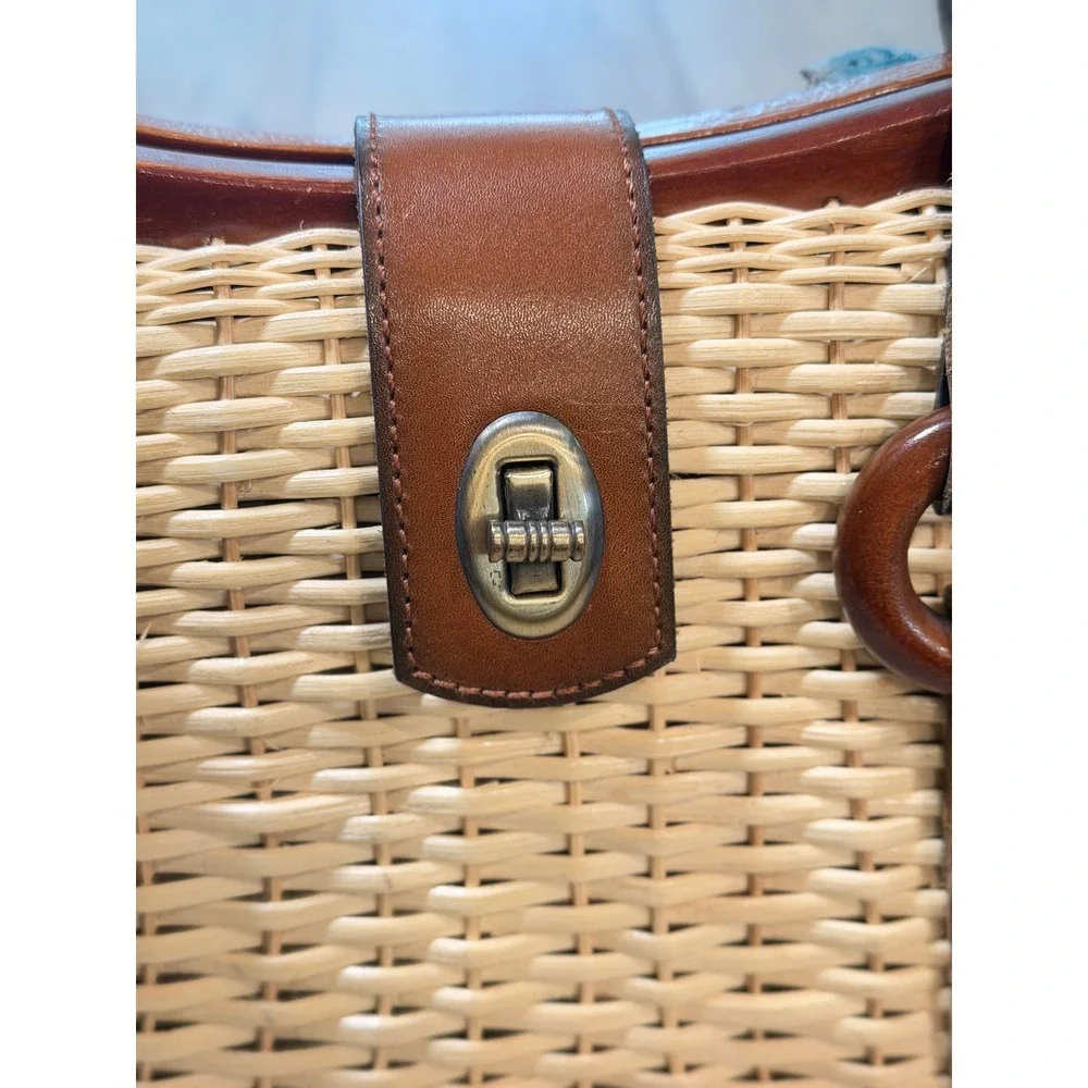 Patricia Nash Wicker Satchel Leather Trim Straw Handbag Brown Tan with Scarf